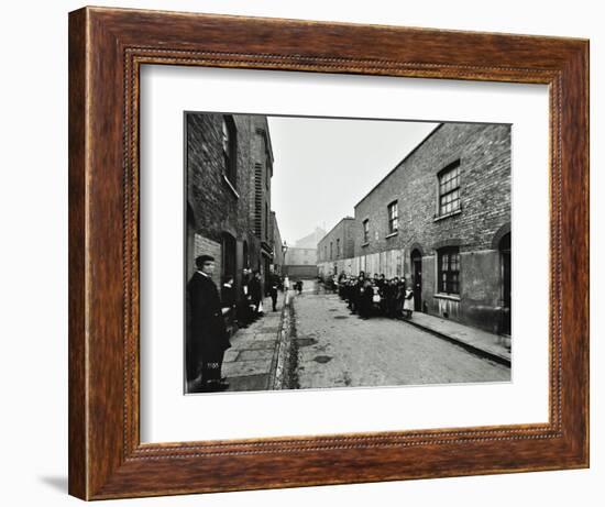 People Outside Boarded-Up Houses in Ainstey Street, Bermondsey, London, 1903-null-Framed Photographic Print