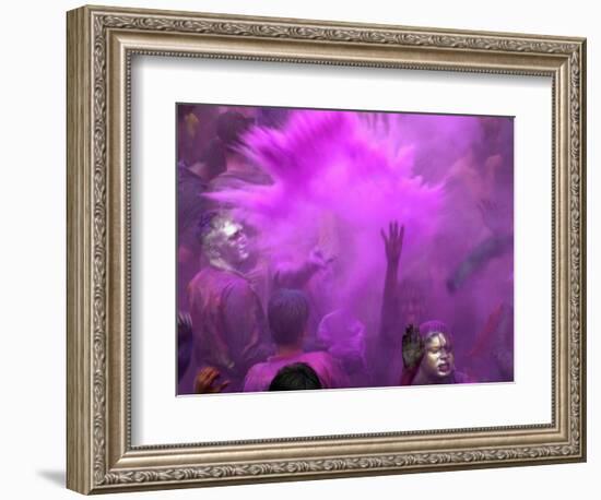 People Painted with Bright Colors Dance During the Festival of Holi on March 7, 2004-Anupam Nath-Framed Photographic Print