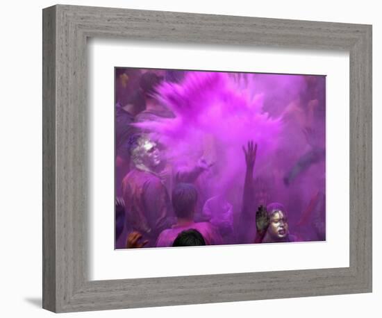 People Painted with Bright Colors Dance During the Festival of Holi on March 7, 2004-Anupam Nath-Framed Photographic Print