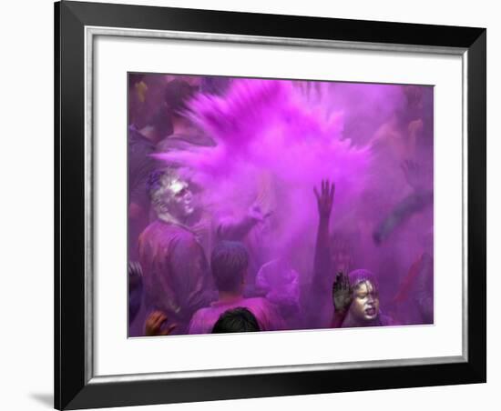 People Painted with Bright Colors Dance During the Festival of Holi on March 7, 2004-Anupam Nath-Framed Photographic Print