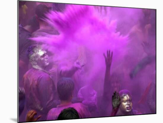 People Painted with Bright Colors Dance During the Festival of Holi on March 7, 2004-Anupam Nath-Mounted Photographic Print