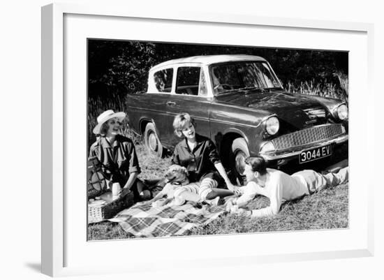 People Picnicking with their 1960 Ford Anglia Deluxe, (1960)-null-Framed Photographic Print