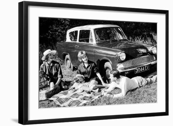 People Picnicking with their 1960 Ford Anglia Deluxe, (1960)-null-Framed Photographic Print
