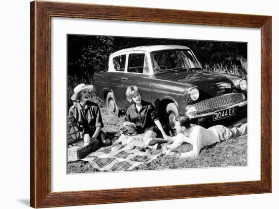 People Picnicking with their 1960 Ford Anglia Deluxe, (1960)-null-Framed Photographic Print