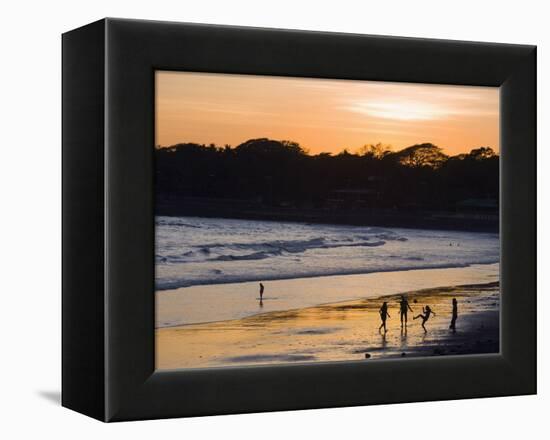 People Playing Football on the Beach at La Libertad, Pacific Coast, El Salvador, Central America-Christian Kober-Framed Premier Image Canvas