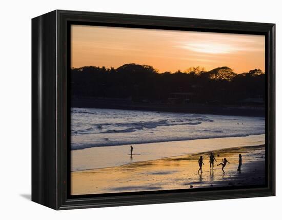 People Playing Football on the Beach at La Libertad, Pacific Coast, El Salvador, Central America-Christian Kober-Framed Premier Image Canvas