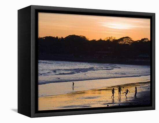 People Playing Football on the Beach at La Libertad, Pacific Coast, El Salvador, Central America-Christian Kober-Framed Premier Image Canvas