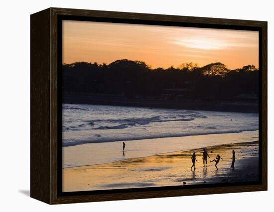 People Playing Football on the Beach at La Libertad, Pacific Coast, El Salvador, Central America-Christian Kober-Framed Premier Image Canvas