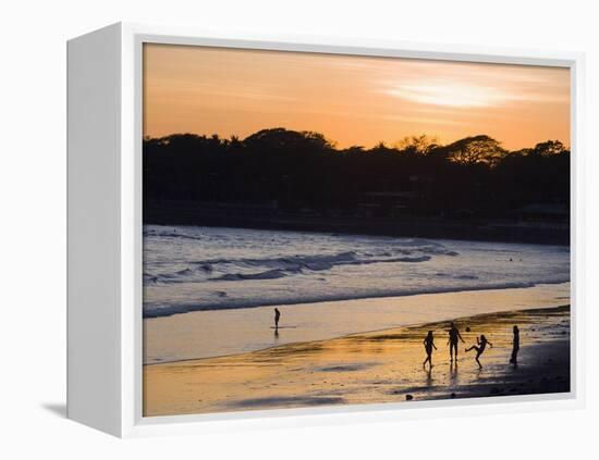 People Playing Football on the Beach at La Libertad, Pacific Coast, El Salvador, Central America-Christian Kober-Framed Premier Image Canvas