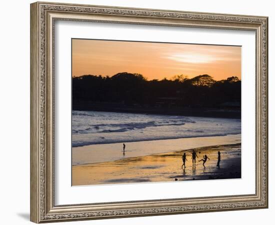 People Playing Football on the Beach at La Libertad, Pacific Coast, El Salvador, Central America-Christian Kober-Framed Photographic Print