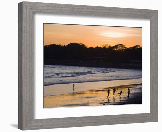 People Playing Football on the Beach at La Libertad, Pacific Coast, El Salvador, Central America-Christian Kober-Framed Photographic Print