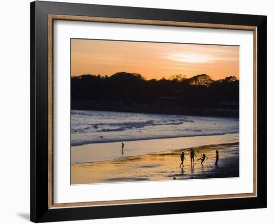 People Playing Football on the Beach at La Libertad, Pacific Coast, El Salvador, Central America-Christian Kober-Framed Photographic Print