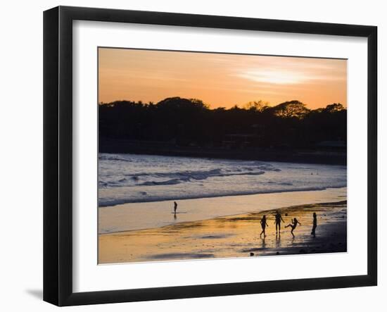 People Playing Football on the Beach at La Libertad, Pacific Coast, El Salvador, Central America-Christian Kober-Framed Photographic Print