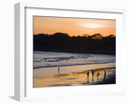 People Playing Football on the Beach at La Libertad, Pacific Coast, El Salvador, Central America-Christian Kober-Framed Photographic Print