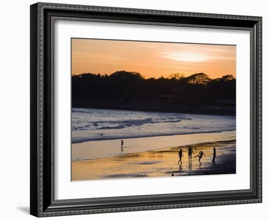 People Playing Football on the Beach at La Libertad, Pacific Coast, El Salvador, Central America-Christian Kober-Framed Photographic Print