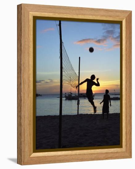 People Playing Volley Ball on White Beach at Sunset, Boracay, Philippines-Ian Trower-Framed Premier Image Canvas