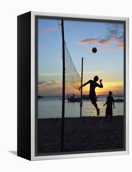 People Playing Volley Ball on White Beach at Sunset, Boracay, Philippines-Ian Trower-Framed Premier Image Canvas