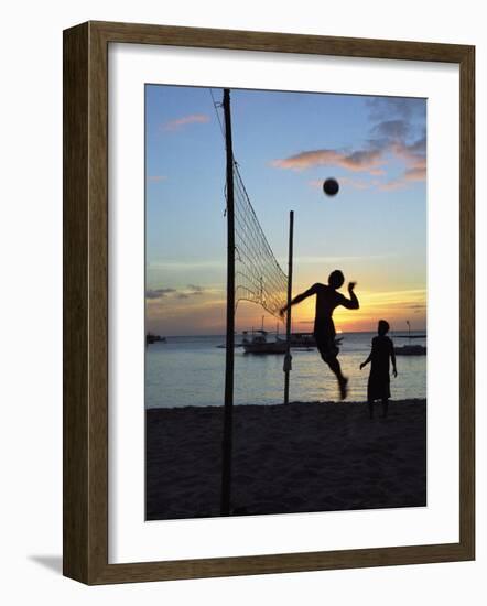 People Playing Volley Ball on White Beach at Sunset, Boracay, Philippines-Ian Trower-Framed Photographic Print