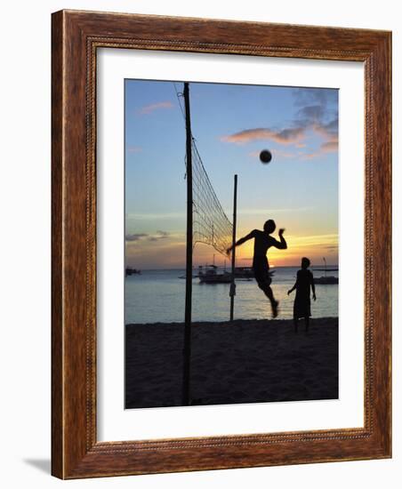 People Playing Volley Ball on White Beach at Sunset, Boracay, Philippines-Ian Trower-Framed Photographic Print