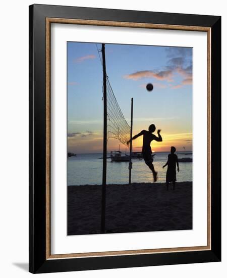 People Playing Volley Ball on White Beach at Sunset, Boracay, Philippines-Ian Trower-Framed Photographic Print