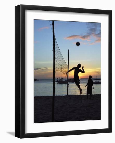 People Playing Volley Ball on White Beach at Sunset, Boracay, Philippines-Ian Trower-Framed Photographic Print
