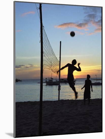 People Playing Volley Ball on White Beach at Sunset, Boracay, Philippines-Ian Trower-Mounted Photographic Print