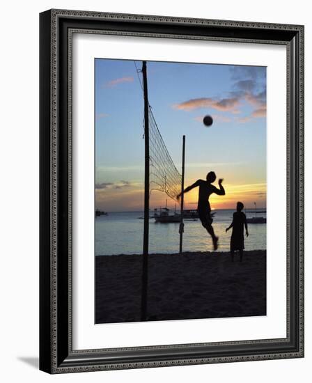 People Playing Volley Ball on White Beach at Sunset, Boracay, Philippines-Ian Trower-Framed Photographic Print