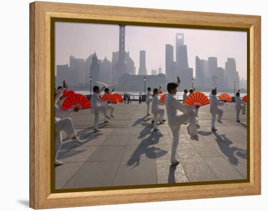 People Practicing Taiji and Pudong Skyline, Shanghai, China-Keren Su-Framed Premier Image Canvas