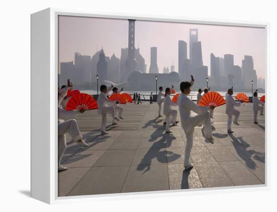 People Practicing Taiji and Pudong Skyline, Shanghai, China-Keren Su-Framed Premier Image Canvas