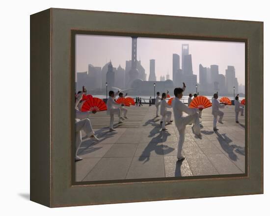 People Practicing Taiji and Pudong Skyline, Shanghai, China-Keren Su-Framed Premier Image Canvas
