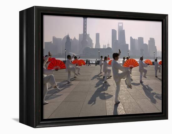 People Practicing Taiji and Pudong Skyline, Shanghai, China-Keren Su-Framed Premier Image Canvas