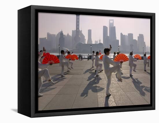 People Practicing Taiji and Pudong Skyline, Shanghai, China-Keren Su-Framed Premier Image Canvas