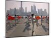 People Practicing Taiji and Pudong Skyline, Shanghai, China-Keren Su-Mounted Photographic Print