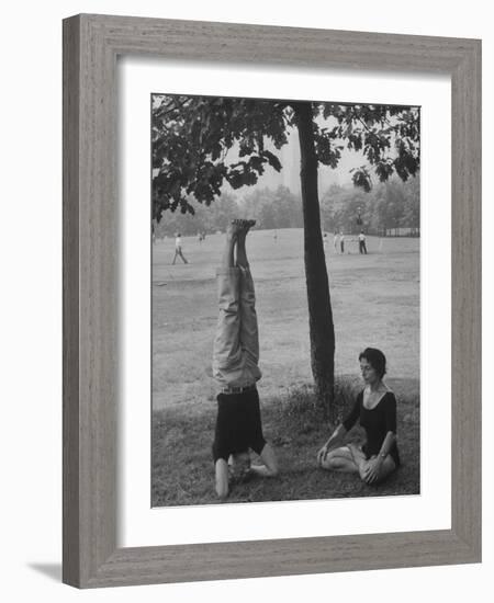 People Practicing Yoga in Central Park-null-Framed Photographic Print