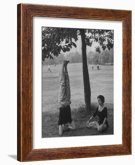 People Practicing Yoga in Central Park-null-Framed Photographic Print