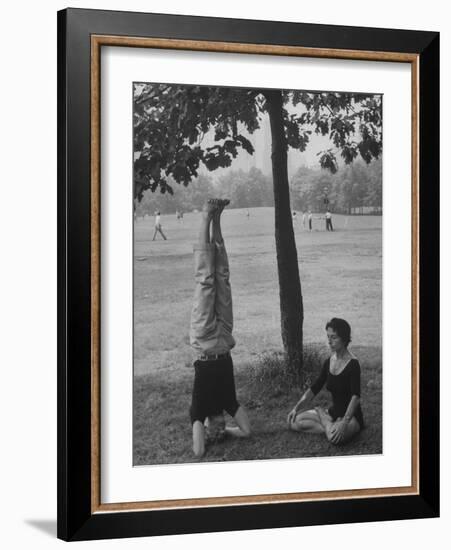 People Practicing Yoga in Central Park-null-Framed Photographic Print