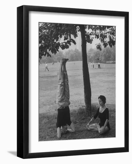 People Practicing Yoga in Central Park-null-Framed Photographic Print