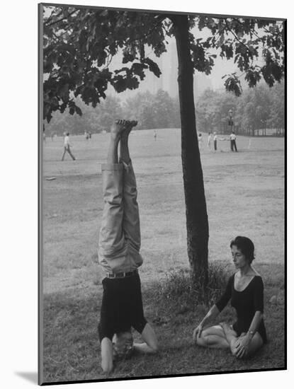 People Practicing Yoga in Central Park-null-Mounted Photographic Print