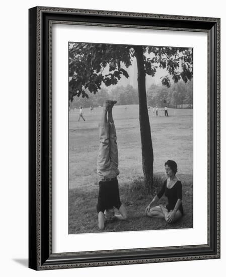 People Practicing Yoga in Central Park-null-Framed Photographic Print