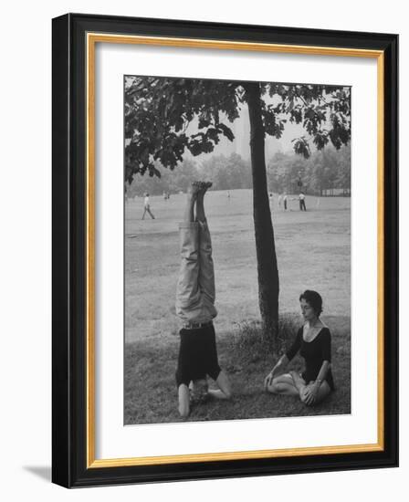 People Practicing Yoga in Central Park-null-Framed Photographic Print