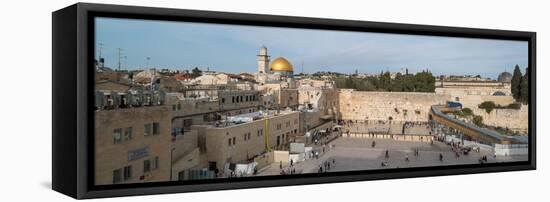 People praying at at Western Wall with Dome of the Rock and Al-Aqsa Mosque in the background, Ol...-null-Framed Premier Image Canvas