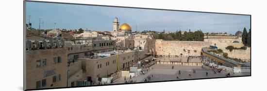 People praying at at Western Wall with Dome of the Rock and Al-Aqsa Mosque in the background, Ol...-null-Mounted Photographic Print