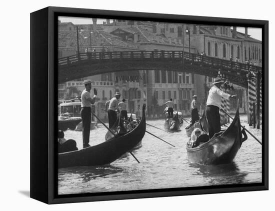 People Riding in Gondolas on the Grand Canal Near the Academia Bridge-Dmitri Kessel-Framed Premier Image Canvas