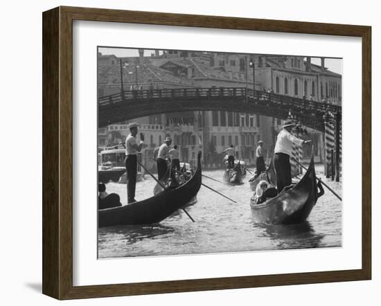 People Riding in Gondolas on the Grand Canal Near the Academia Bridge-Dmitri Kessel-Framed Photographic Print