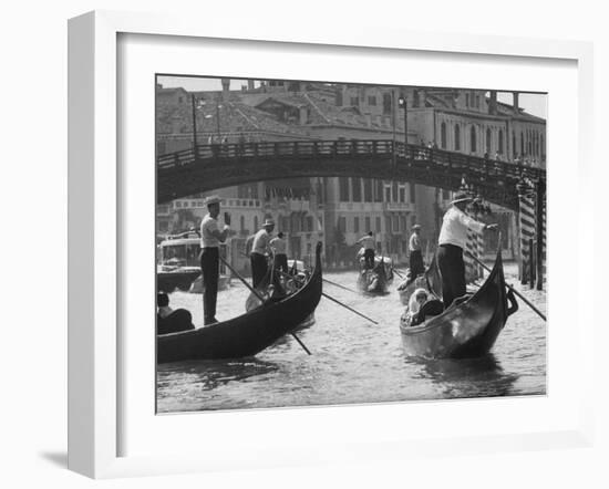 People Riding in Gondolas on the Grand Canal Near the Academia Bridge-Dmitri Kessel-Framed Photographic Print