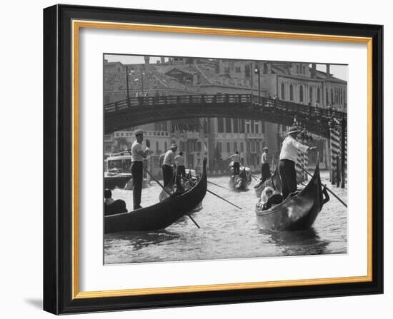 People Riding in Gondolas on the Grand Canal Near the Academia Bridge-Dmitri Kessel-Framed Photographic Print