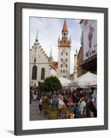 People Sitting at an Outdoors Cafe in Front of the Old City Hall, Munich, Bavaria, Germany-Yadid Levy-Framed Photographic Print