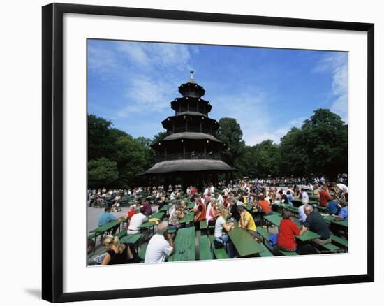 People Sitting at the Chinese Tower Beer Garden in the Englischer Garten, Munich, Bavaria, Germany-Yadid Levy-Framed Photographic Print