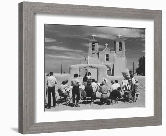 People Sketching Outside Ranchos de Taos Mission Church-Thomas D^ Mcavoy-Framed Photographic Print