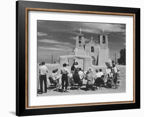 People Sketching Outside Ranchos de Taos Mission Church-Thomas D^ Mcavoy-Framed Photographic Print